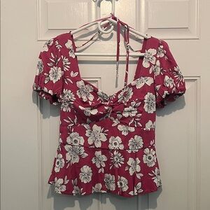 Francesca's Collections Floral Blouse - Pink and White